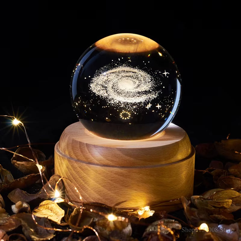 Crystal Ball Night Light Usb Charging Kids Moon Lamps Music Box 3D Lamp Universe Galaxy Earth Globe Crafts Home Desktop Decor