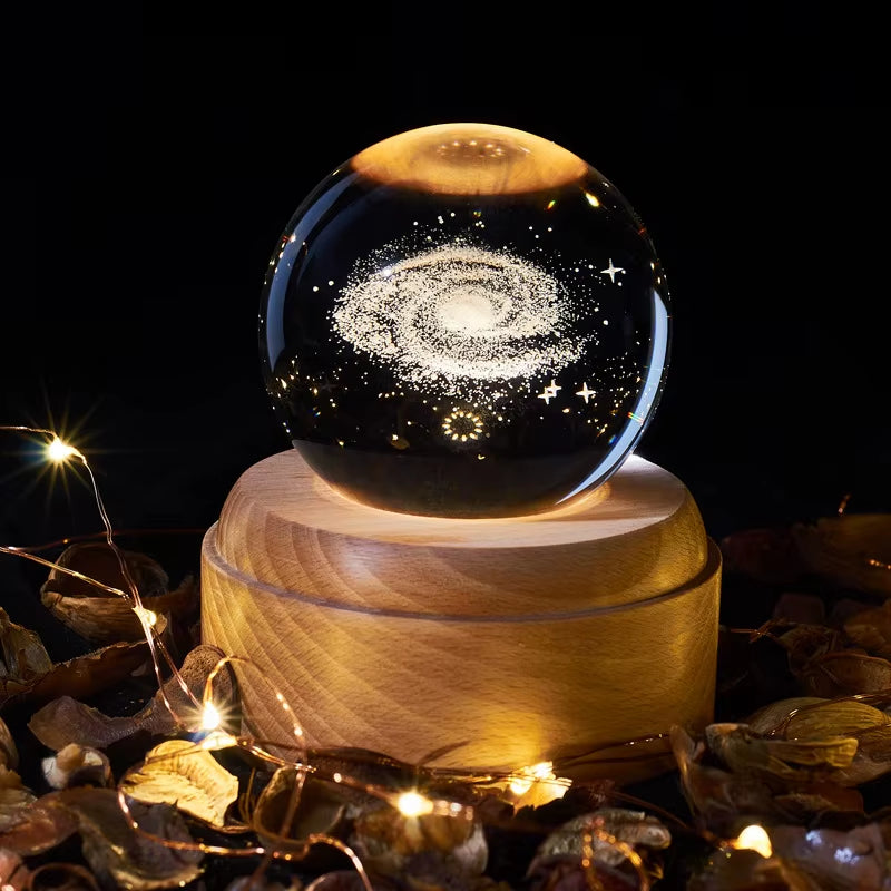 Crystal Ball Night Light Usb Charging Kids Moon Lamps Music Box 3D Lamp Universe Galaxy Earth Globe Crafts Home Desktop Decor