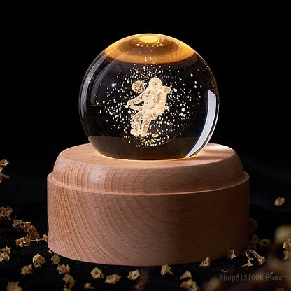 Crystal Ball Night Light Usb Charging Kids Moon Lamps Music Box 3D Lamp Universe Galaxy Earth Globe Crafts Home Desktop Decor