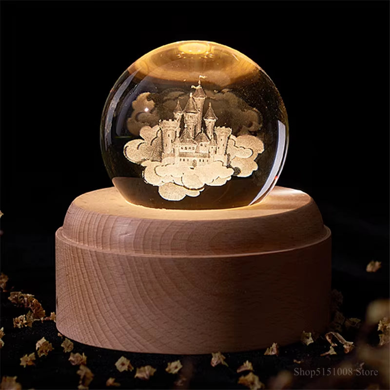 Crystal Ball Night Light Usb Charging Kids Moon Lamps Music Box 3D Lamp Universe Galaxy Earth Globe Crafts Home Desktop Decor
