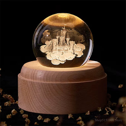 Crystal Ball Night Light Usb Charging Kids Moon Lamps Music Box 3D Lamp Universe Galaxy Earth Globe Crafts Home Desktop Decor
