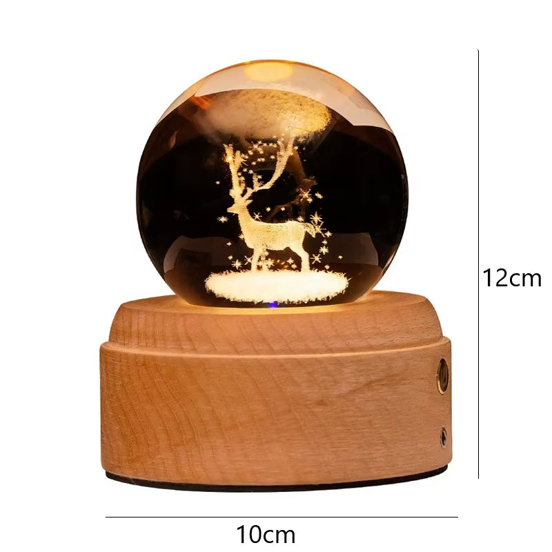 Crystal Ball Night Light Usb Charging Kids Moon Lamps Music Box 3D Lamp Universe Galaxy Earth Globe Crafts Home Desktop Decor
