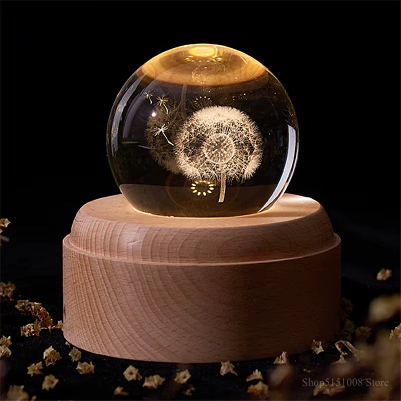Crystal Ball Night Light Usb Charging Kids Moon Lamps Music Box 3D Lamp Universe Galaxy Earth Globe Crafts Home Desktop Decor