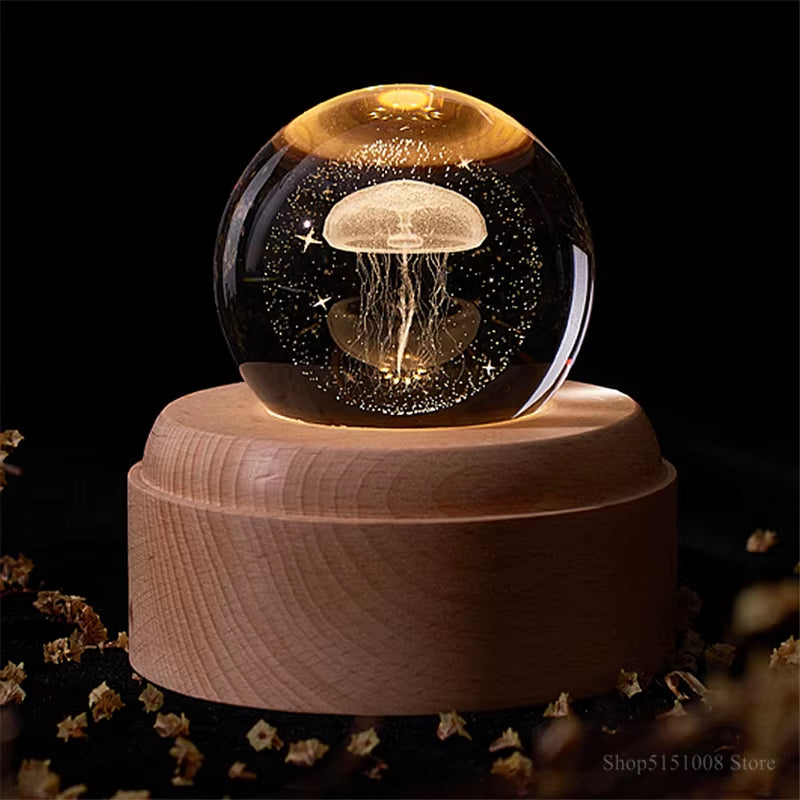 Crystal Ball Night Light Usb Charging Kids Moon Lamps Music Box 3D Lamp Universe Galaxy Earth Globe Crafts Home Desktop Decor