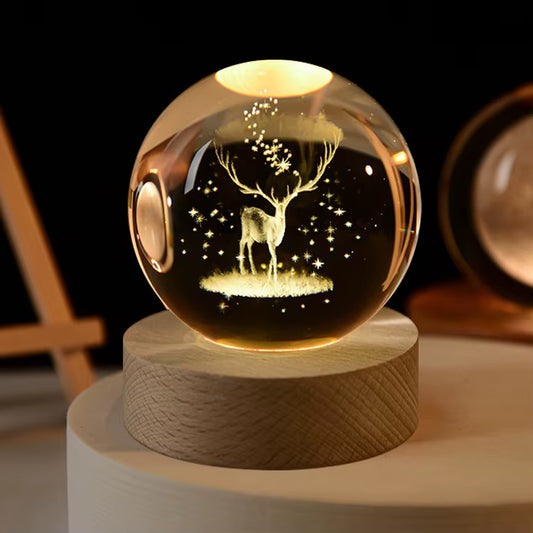 Unique 3D Crystal Ball Night Light Led Lamp Bedside Table Glowing Elk Deer Lamp Children Birthday Gift Room Decoration 5Cm Toys