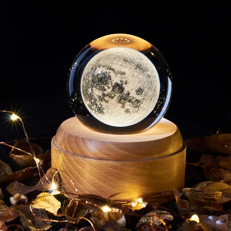 Crystal Ball Night Light Usb Charging Kids Moon Lamps Music Box 3D Lamp Universe Galaxy Earth Globe Crafts Home Desktop Decor